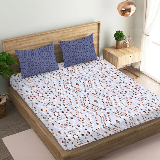 Kaleidoscope Blue Double Bedsheet with Two Pillow Cover | 210TC | King size 9x9 feet