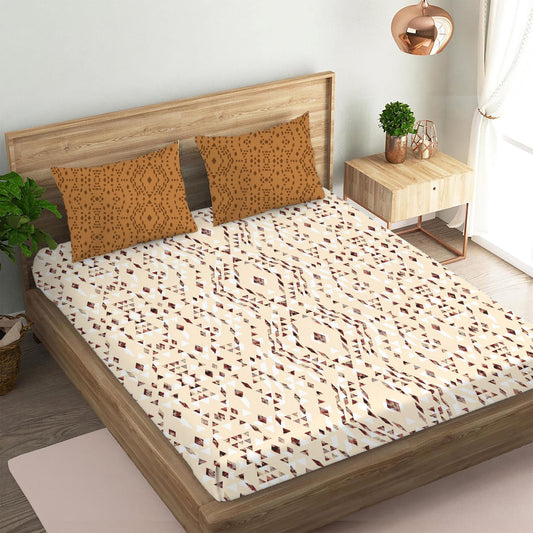 Kaleidoscope Brown Double Bedsheet with Two Pillow Cover | 210TC | King size 9x9 feet