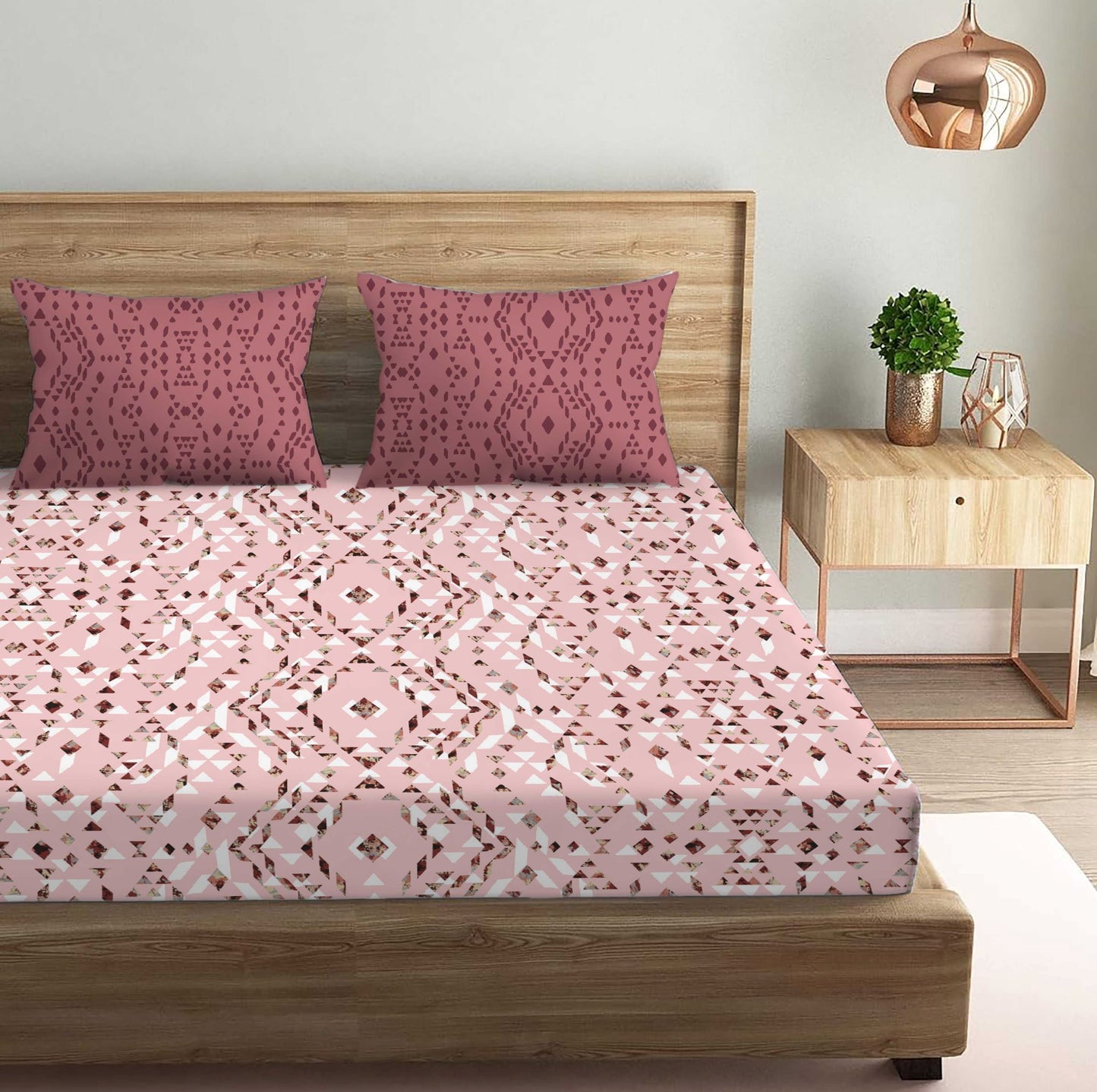 Kaleidoscope Purple Double Bedsheet with Two Pillow Cover | 210TC | King size 9x9 feet