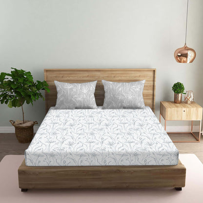 Painterly Grey Double Bedsheet with Two Pillow Cover | 210TC | King size 9x9 feet