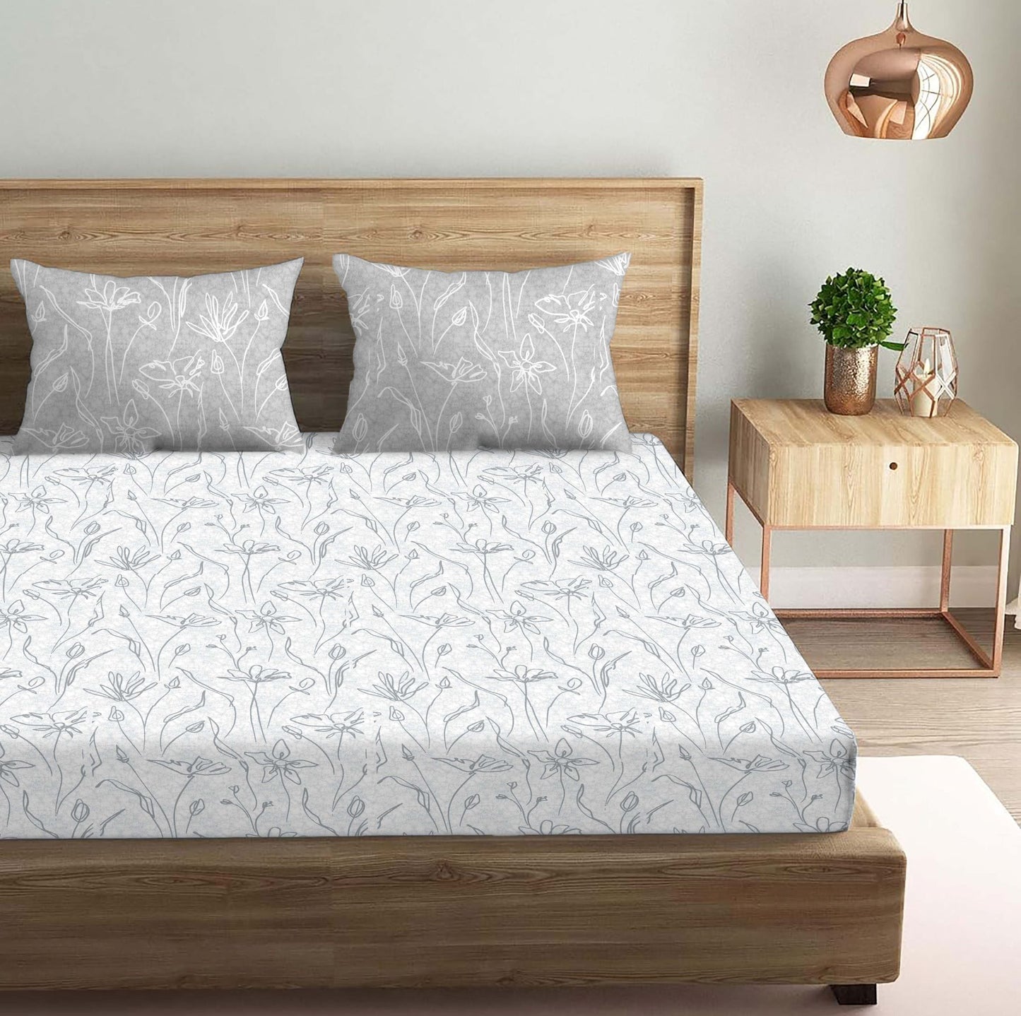 Painterly Grey Double Bedsheet with Two Pillow Cover | 210TC | King size 9x9 feet