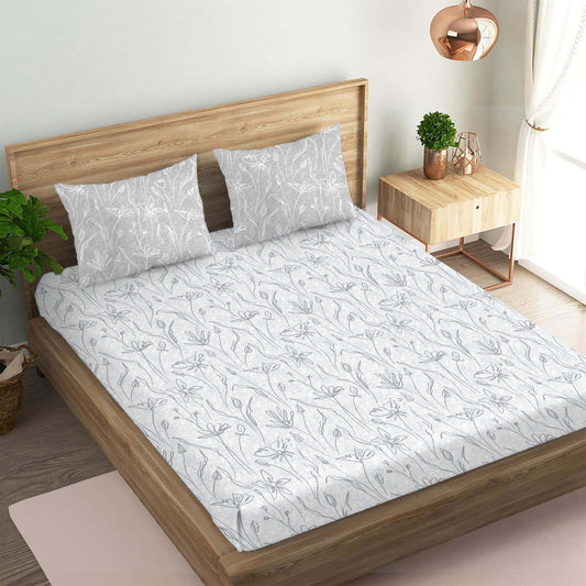 Painterly Grey Double Bedsheet with Two Pillow Cover | 210TC | King size 9x9 feet