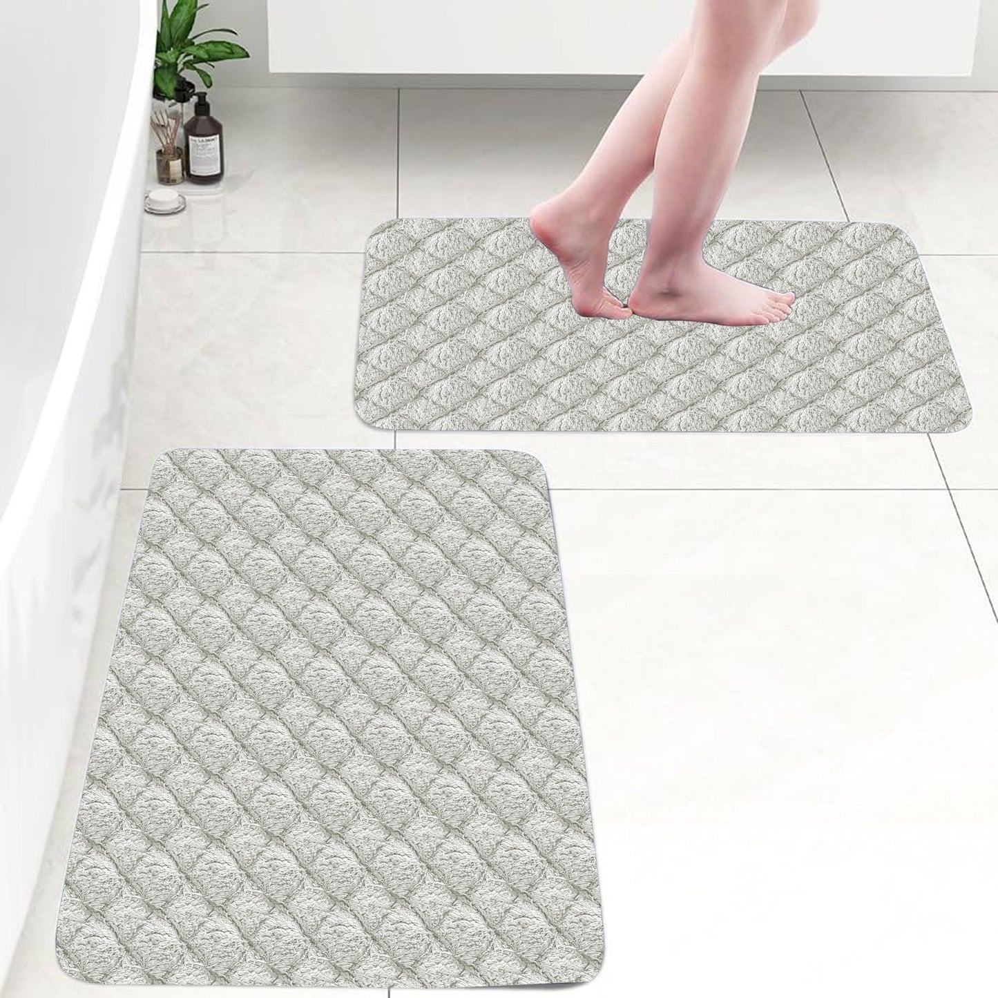 Tivoli Silver 40x60cm Bath Mat & Door Mat | Highly Absorbent | Anti-Skid for Superior Safety and Comfort