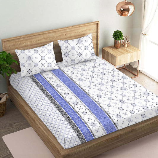 Vintage Blue Double Bedsheet with Two Pillow Cover | 210TC | King size 9x9 feet