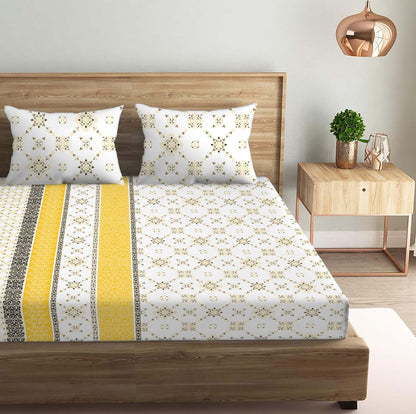 Vintage Yellow Double Bedsheet with Two Pillow Cover | 210TC | King size 9x9 feet