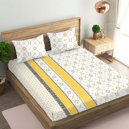 Vintage Yellow Double Bedsheet with Two Pillow Cover | 210TC | King size 9x9 feet